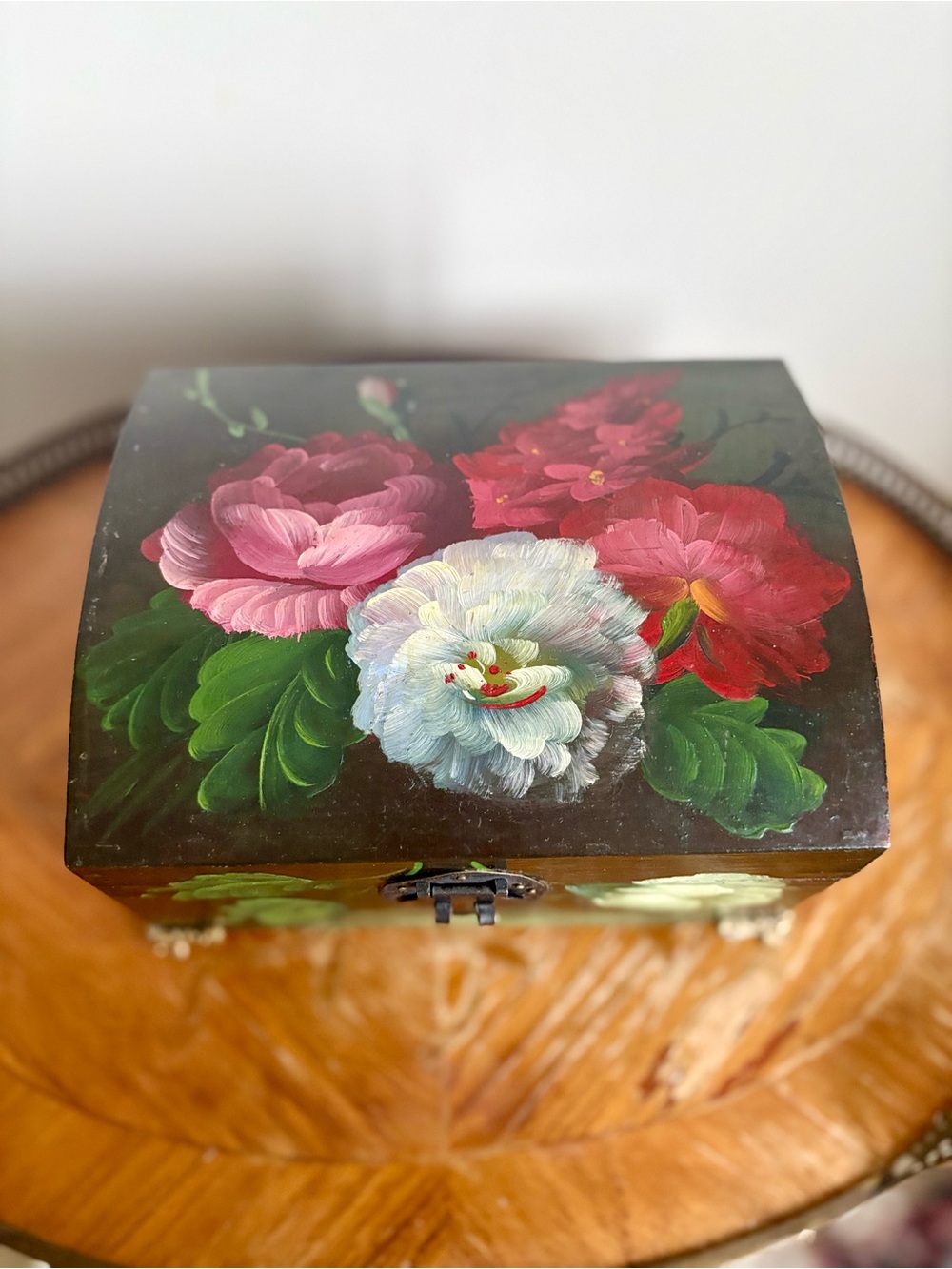Hand-Painted Floral Wood Jewelry Box